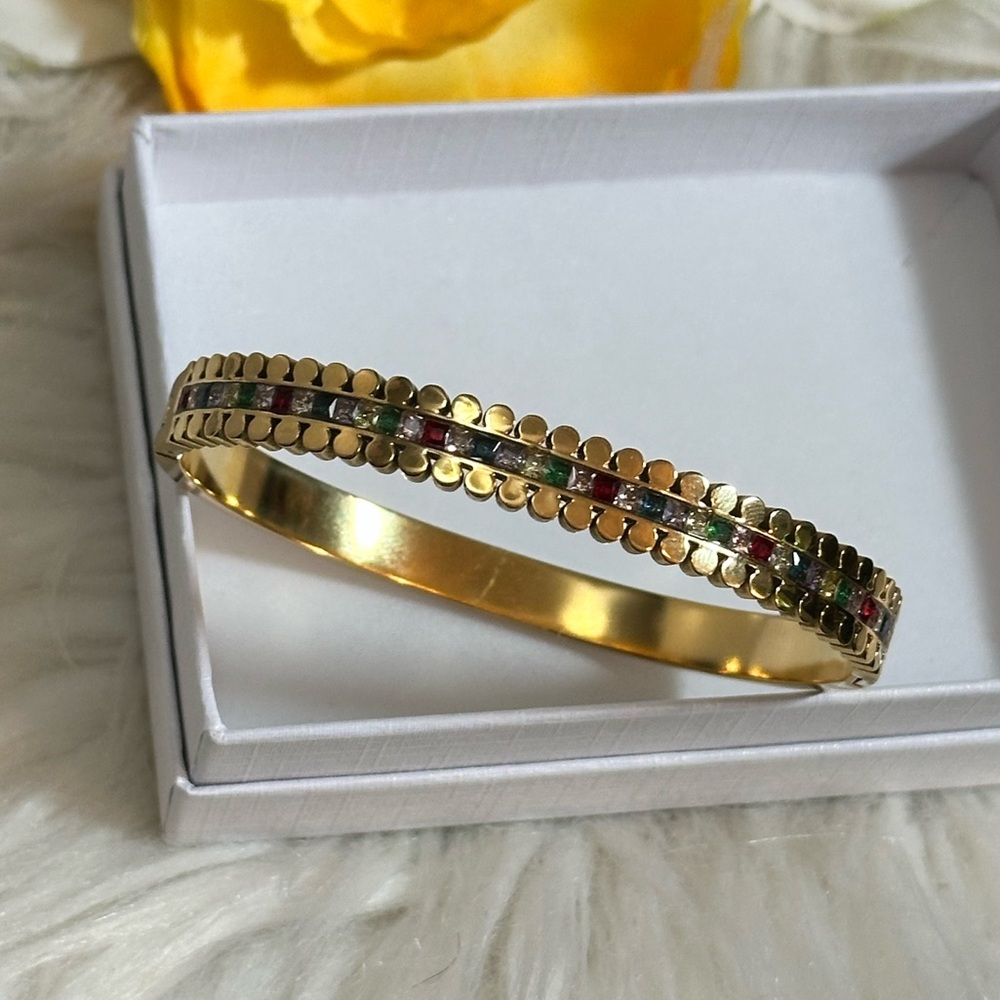 Gold and Multi Gemstone Bangle Accent Bracelet NEW!